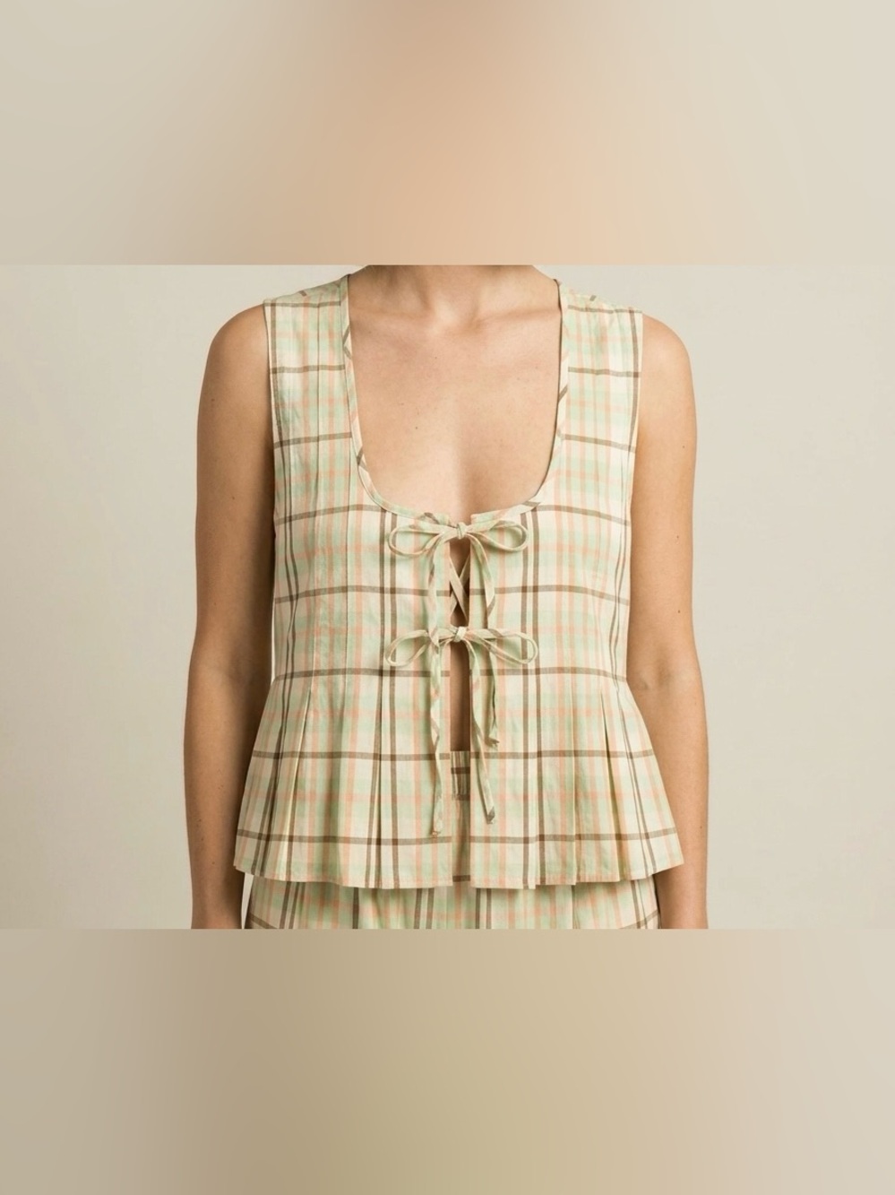 NWT Anthropologie LyreBird Cotton Plaid Tie Front Vest Top Size S Coastal